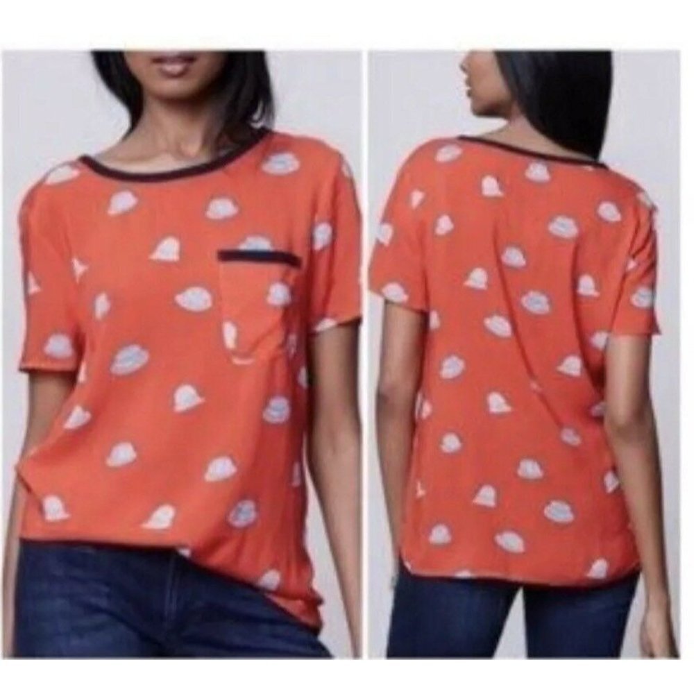 Maeve Anthropologie Red Hat Printmaker Blouse Top